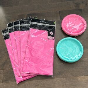 Party Supplies, Table Cloths Paper Plates, Pink Turquoise Celebrate Tableware